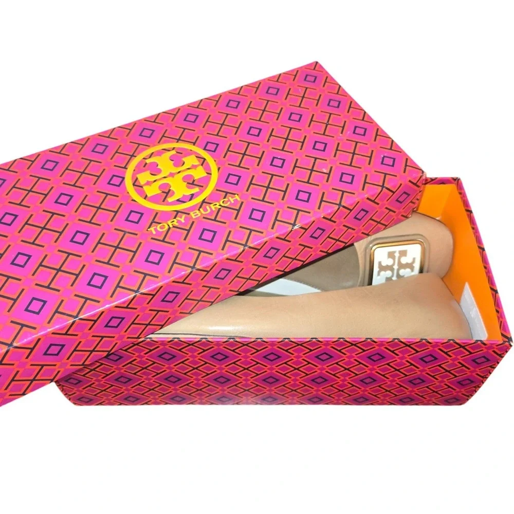 Tory Burch Georgia Ballet Flats Womens 11 Almond Flour Beige Leather 134895